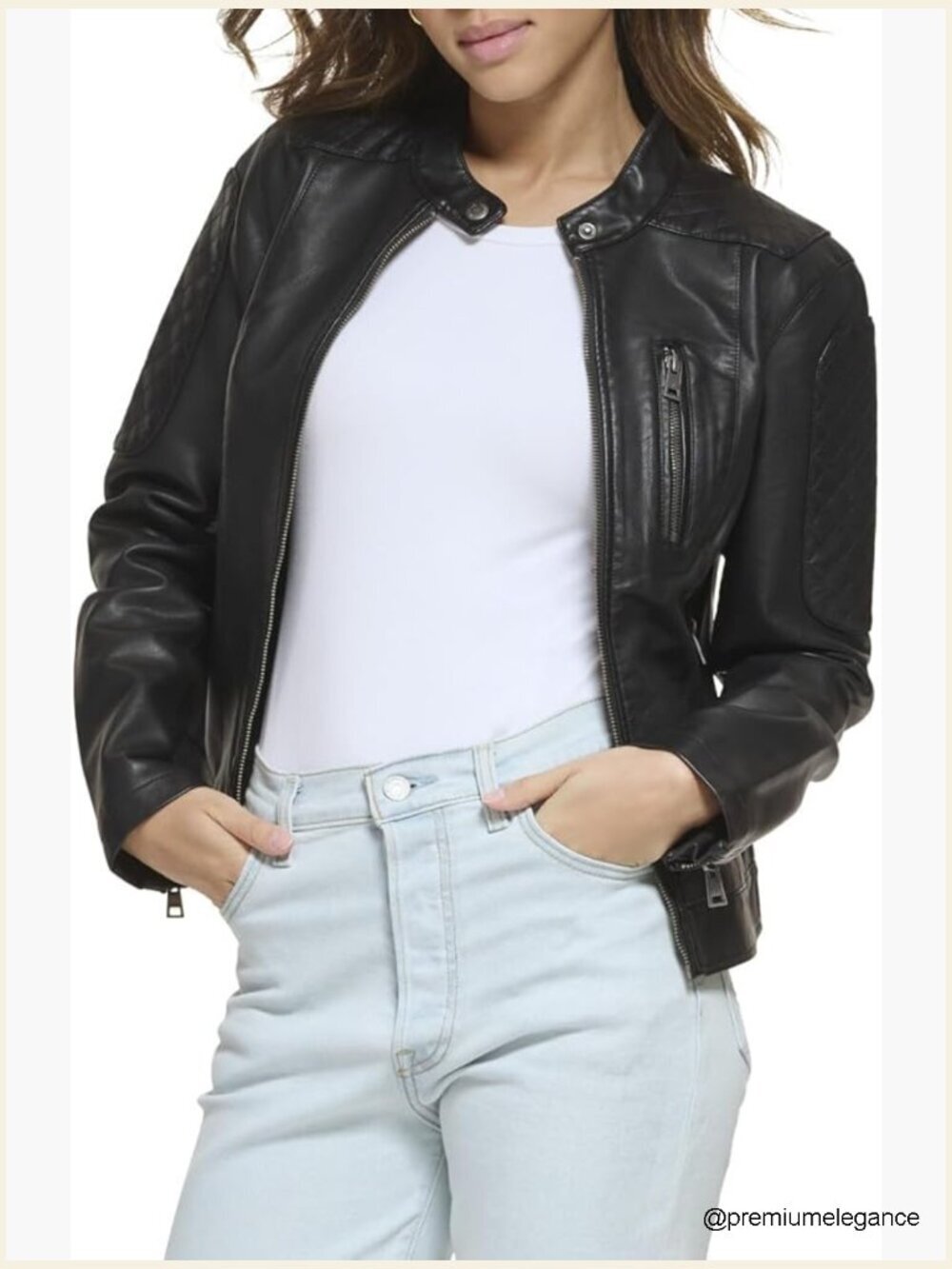 Faux Leather Motocross Racer Jacket with Zipper Pockets